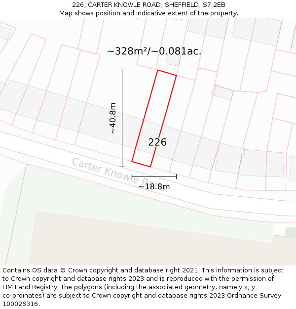 226, CARTER KNOWLE ROAD, SHEFFIELD, S7 2EB: Plot and title map