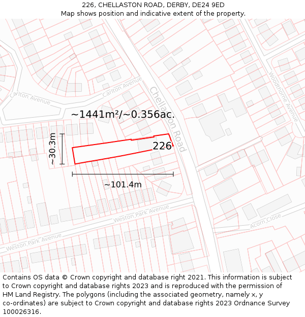226, CHELLASTON ROAD, DERBY, DE24 9ED: Plot and title map
