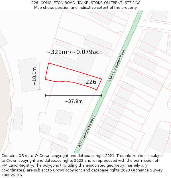 226, CONGLETON ROAD, TALKE, STOKE-ON-TRENT, ST7 1LW: Plot and title map