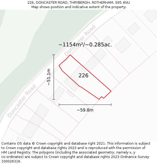 226, DONCASTER ROAD, THRYBERGH, ROTHERHAM, S65 4NU: Plot and title map