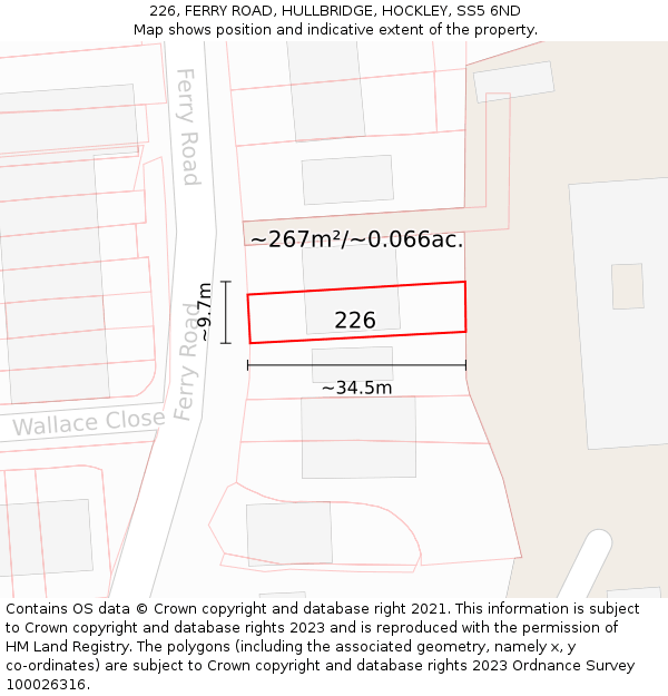 226, FERRY ROAD, HULLBRIDGE, HOCKLEY, SS5 6ND: Plot and title map
