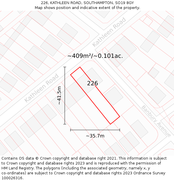 226, KATHLEEN ROAD, SOUTHAMPTON, SO19 8GY: Plot and title map