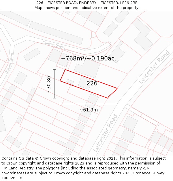 226, LEICESTER ROAD, ENDERBY, LEICESTER, LE19 2BF: Plot and title map
