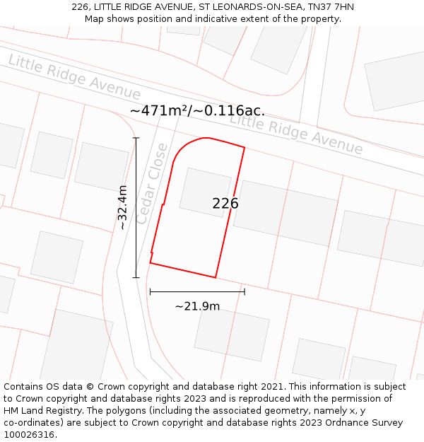 226, LITTLE RIDGE AVENUE, ST LEONARDS-ON-SEA, TN37 7HN: Plot and title map