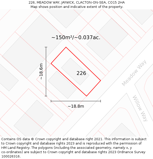 226, MEADOW WAY, JAYWICK, CLACTON-ON-SEA, CO15 2HA: Plot and title map