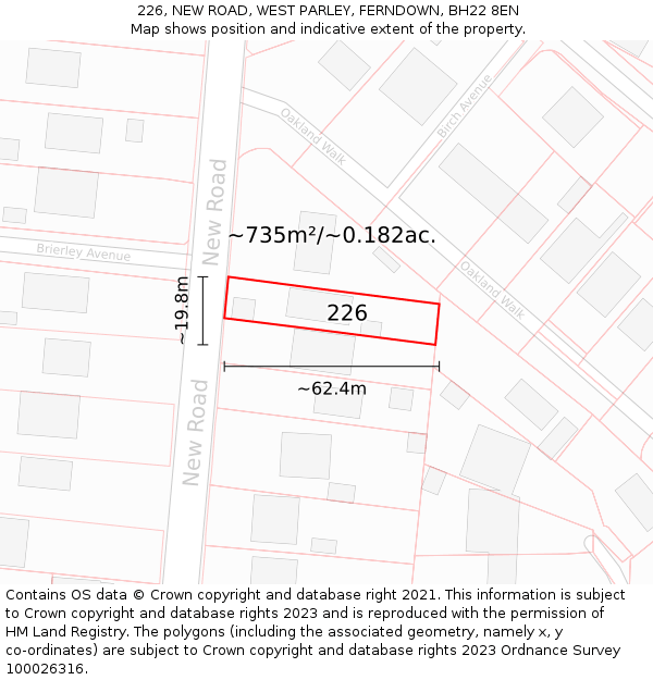 226, NEW ROAD, WEST PARLEY, FERNDOWN, BH22 8EN: Plot and title map