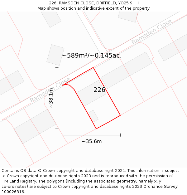 226, RAMSDEN CLOSE, DRIFFIELD, YO25 9HH: Plot and title map