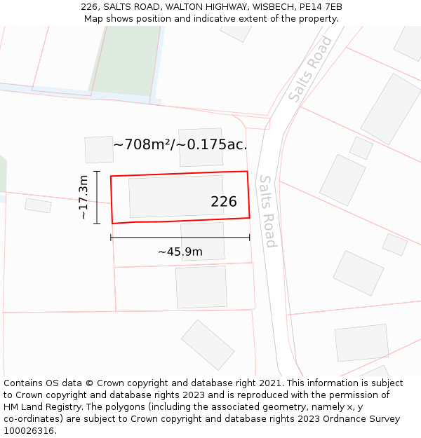 226, SALTS ROAD, WALTON HIGHWAY, WISBECH, PE14 7EB: Plot and title map