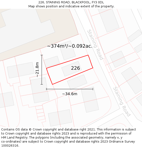 226, STAINING ROAD, BLACKPOOL, FY3 0DL: Plot and title map