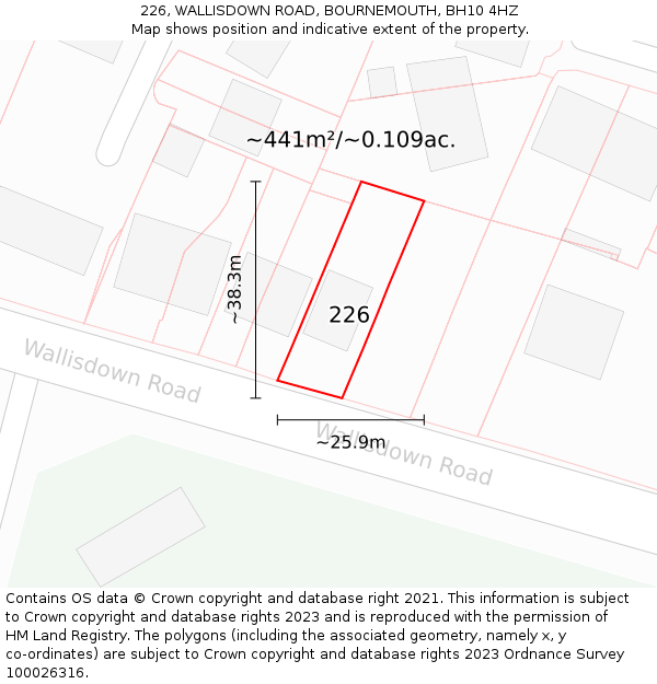 226, WALLISDOWN ROAD, BOURNEMOUTH, BH10 4HZ: Plot and title map