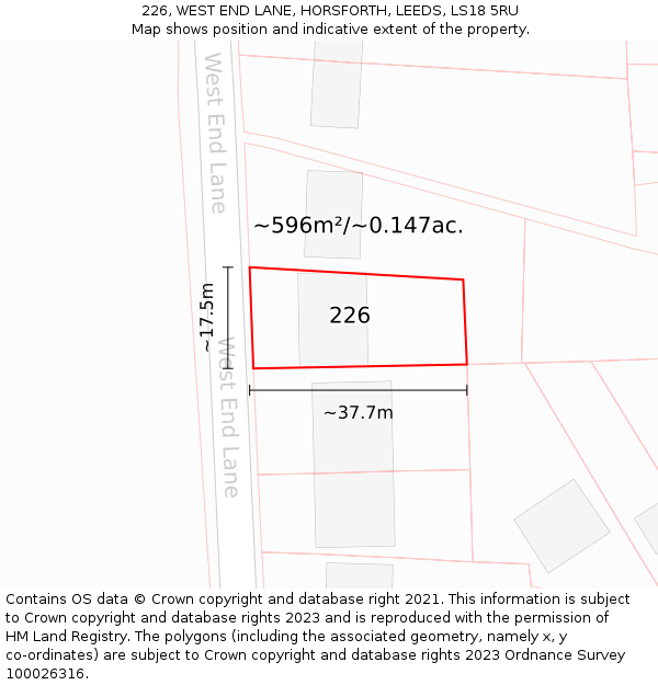 226, WEST END LANE, HORSFORTH, LEEDS, LS18 5RU: Plot and title map