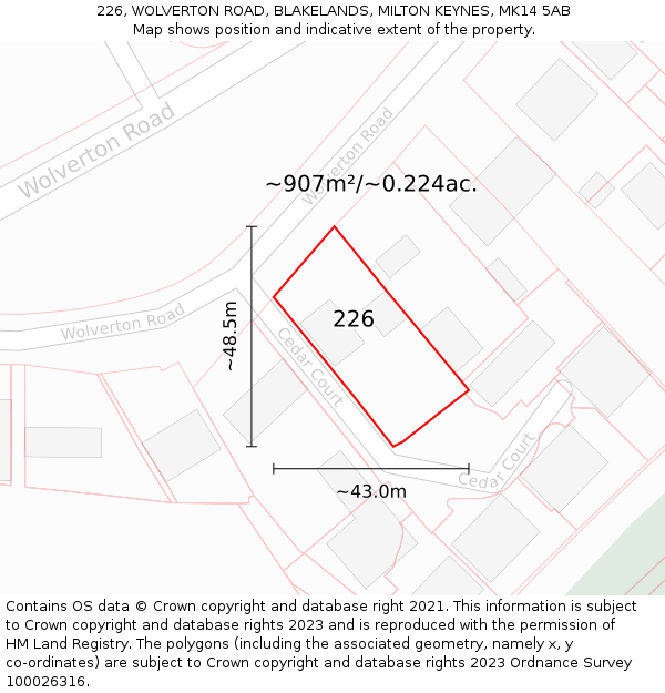 226, WOLVERTON ROAD, BLAKELANDS, MILTON KEYNES, MK14 5AB: Plot and title map
