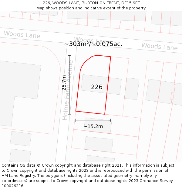 226, WOODS LANE, BURTON-ON-TRENT, DE15 9EE: Plot and title map