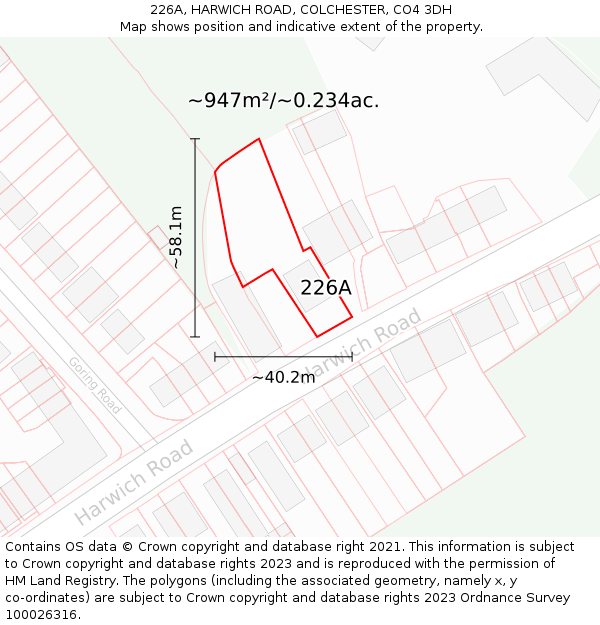 226A, HARWICH ROAD, COLCHESTER, CO4 3DH: Plot and title map