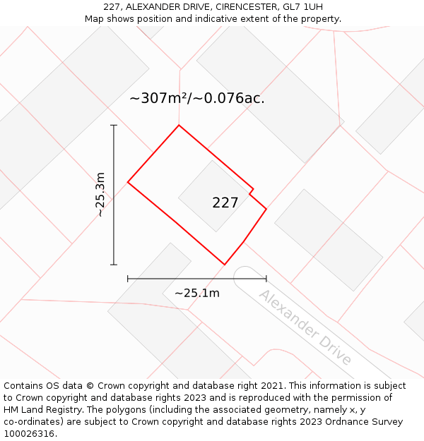 227, ALEXANDER DRIVE, CIRENCESTER, GL7 1UH: Plot and title map