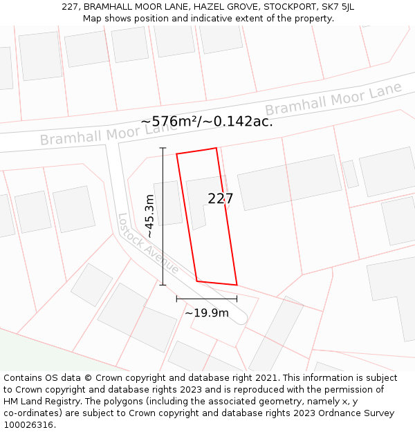227, BRAMHALL MOOR LANE, HAZEL GROVE, STOCKPORT, SK7 5JL: Plot and title map