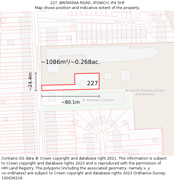 227, BRITANNIA ROAD, IPSWICH, IP4 5HF: Plot and title map