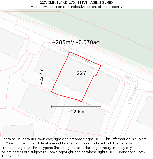 227, CLEVELAND WAY, STEVENAGE, SG1 6BX: Plot and title map