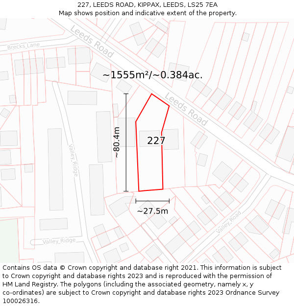227, LEEDS ROAD, KIPPAX, LEEDS, LS25 7EA: Plot and title map
