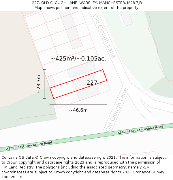 227, OLD CLOUGH LANE, WORSLEY, MANCHESTER, M28 7JB: Plot and title map