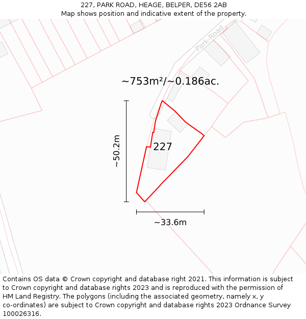 227, PARK ROAD, HEAGE, BELPER, DE56 2AB: Plot and title map