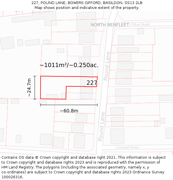 227, POUND LANE, BOWERS GIFFORD, BASILDON, SS13 2LB: Plot and title map