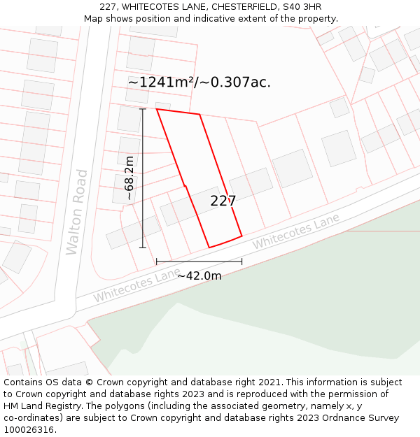 227, WHITECOTES LANE, CHESTERFIELD, S40 3HR: Plot and title map