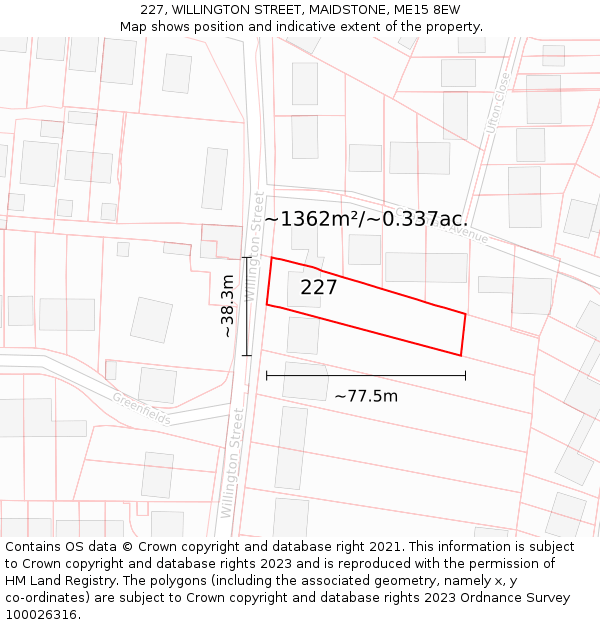 227, WILLINGTON STREET, MAIDSTONE, ME15 8EW: Plot and title map