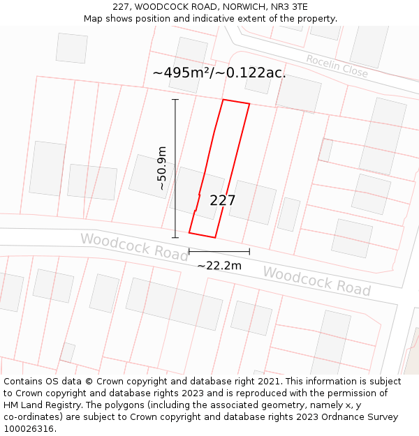 227, WOODCOCK ROAD, NORWICH, NR3 3TE: Plot and title map