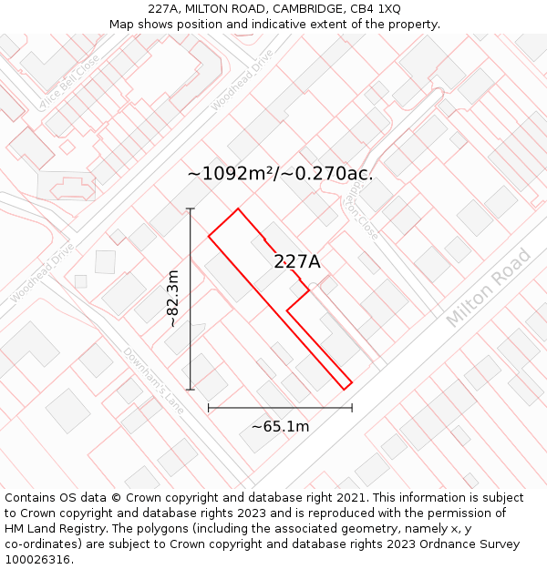 227A, MILTON ROAD, CAMBRIDGE, CB4 1XQ: Plot and title map