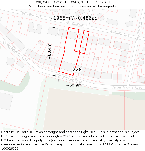 228, CARTER KNOWLE ROAD, SHEFFIELD, S7 2EB: Plot and title map