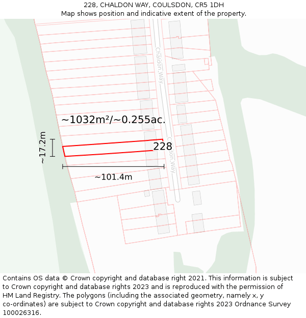 228, CHALDON WAY, COULSDON, CR5 1DH: Plot and title map