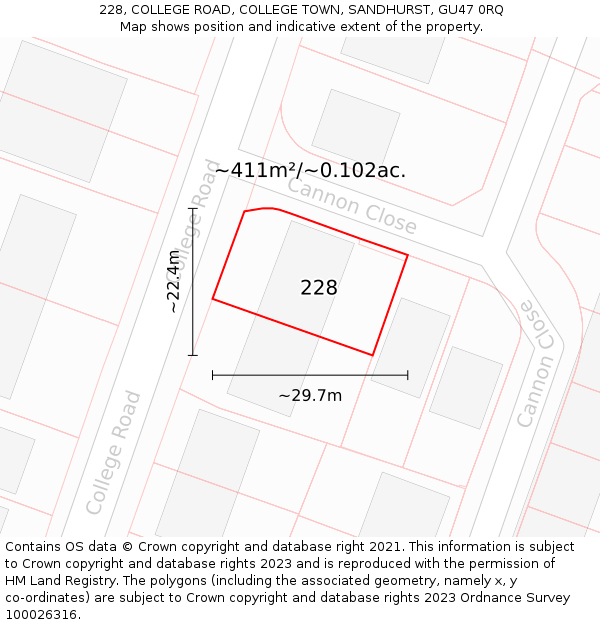 228, COLLEGE ROAD, COLLEGE TOWN, SANDHURST, GU47 0RQ: Plot and title map