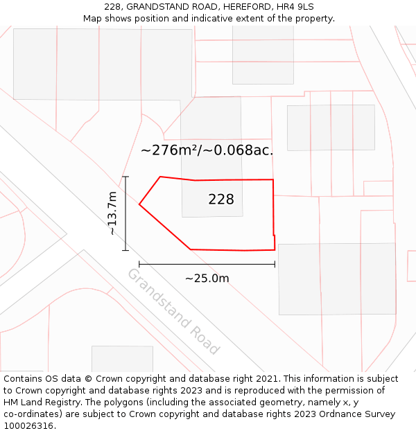 228, GRANDSTAND ROAD, HEREFORD, HR4 9LS: Plot and title map