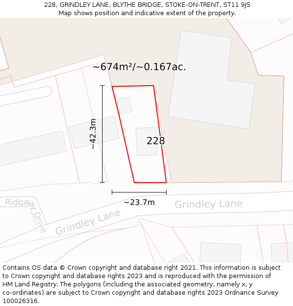 228, GRINDLEY LANE, BLYTHE BRIDGE, STOKE-ON-TRENT, ST11 9JS: Plot and title map