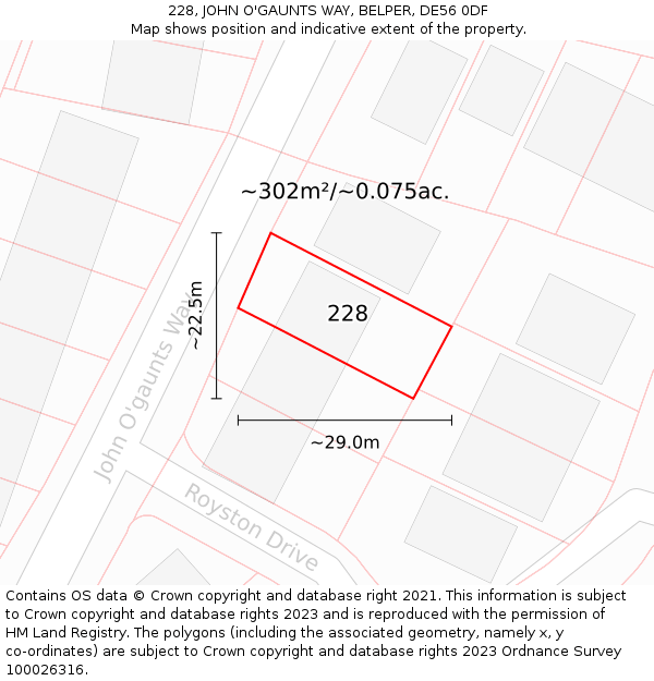 228, JOHN O'GAUNTS WAY, BELPER, DE56 0DF: Plot and title map