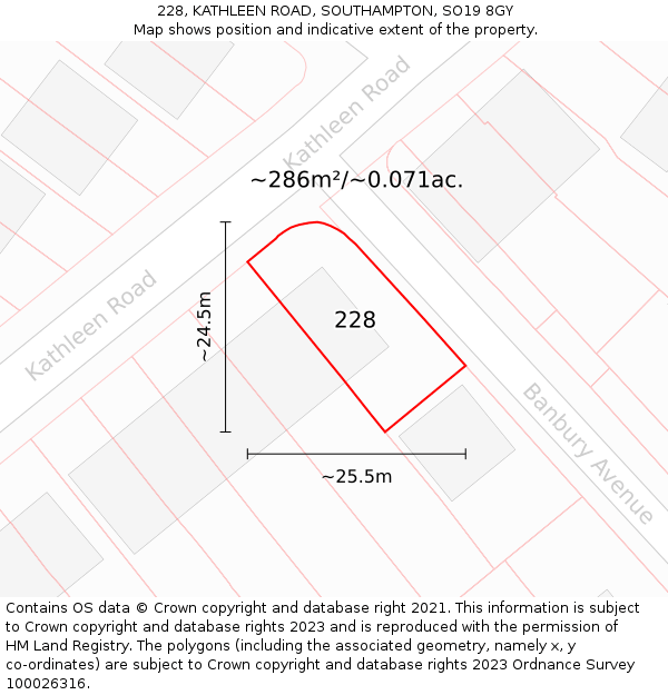 228, KATHLEEN ROAD, SOUTHAMPTON, SO19 8GY: Plot and title map