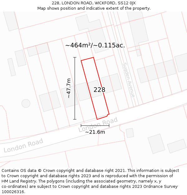 228, LONDON ROAD, WICKFORD, SS12 0JX: Plot and title map