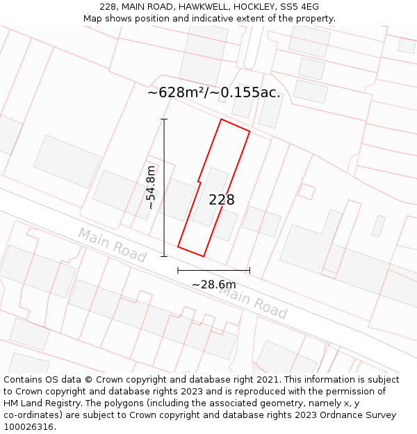 228, MAIN ROAD, HAWKWELL, HOCKLEY, SS5 4EG: Plot and title map