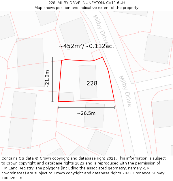228, MILBY DRIVE, NUNEATON, CV11 6UH: Plot and title map