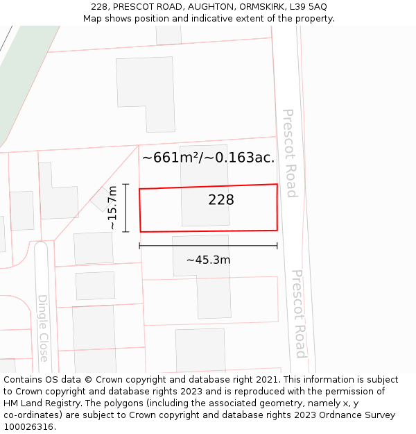 228, PRESCOT ROAD, AUGHTON, ORMSKIRK, L39 5AQ: Plot and title map