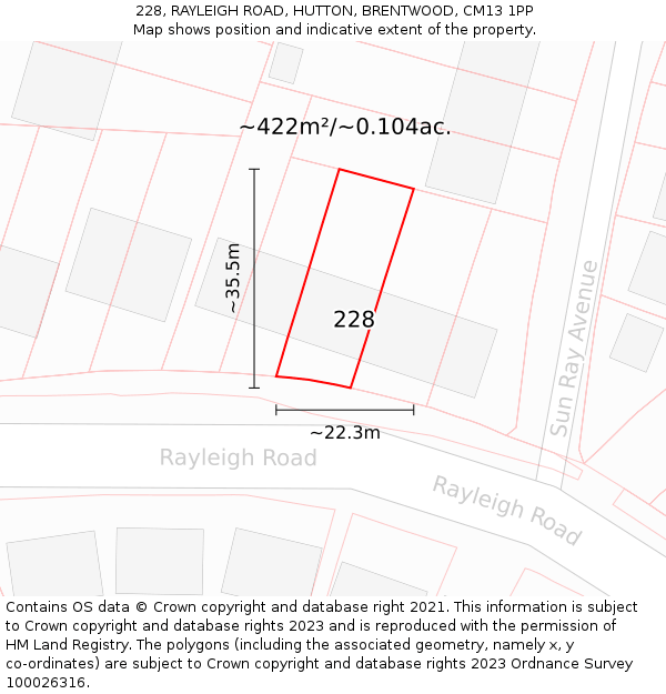 228, RAYLEIGH ROAD, HUTTON, BRENTWOOD, CM13 1PP: Plot and title map