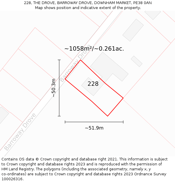 228, THE DROVE, BARROWAY DROVE, DOWNHAM MARKET, PE38 0AN: Plot and title map