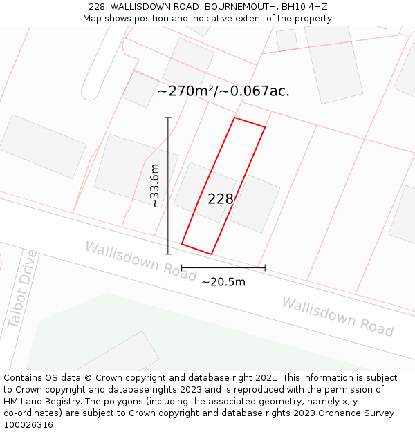 228, WALLISDOWN ROAD, BOURNEMOUTH, BH10 4HZ: Plot and title map