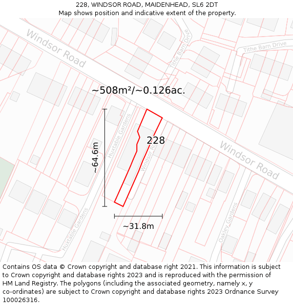 228, WINDSOR ROAD, MAIDENHEAD, SL6 2DT: Plot and title map