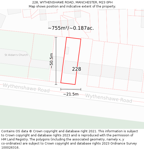 228, WYTHENSHAWE ROAD, MANCHESTER, M23 0PH: Plot and title map