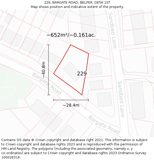229, BARGATE ROAD, BELPER, DE56 1ST: Plot and title map