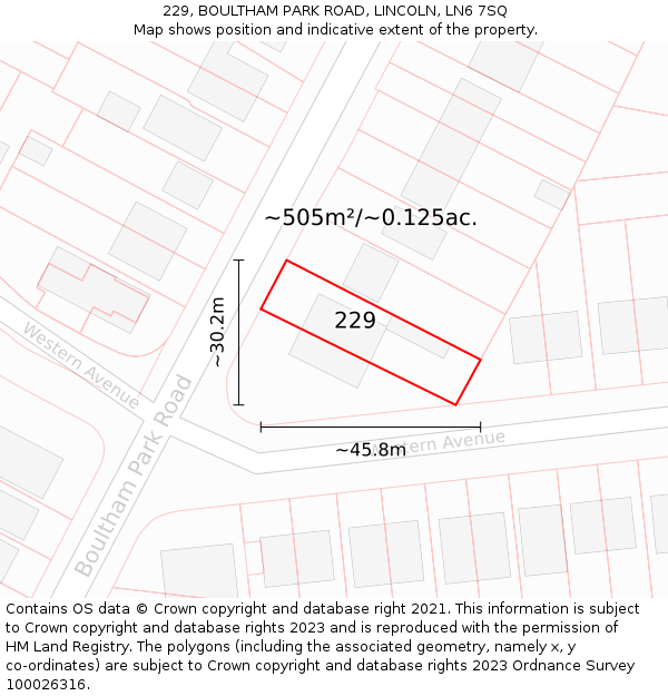 229, BOULTHAM PARK ROAD, LINCOLN, LN6 7SQ: Plot and title map