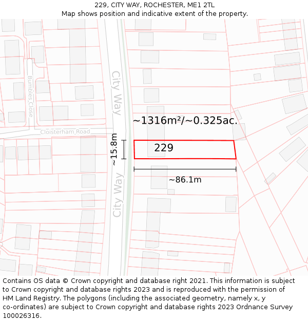 229, CITY WAY, ROCHESTER, ME1 2TL: Plot and title map
