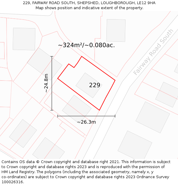 229, FAIRWAY ROAD SOUTH, SHEPSHED, LOUGHBOROUGH, LE12 9HA: Plot and title map